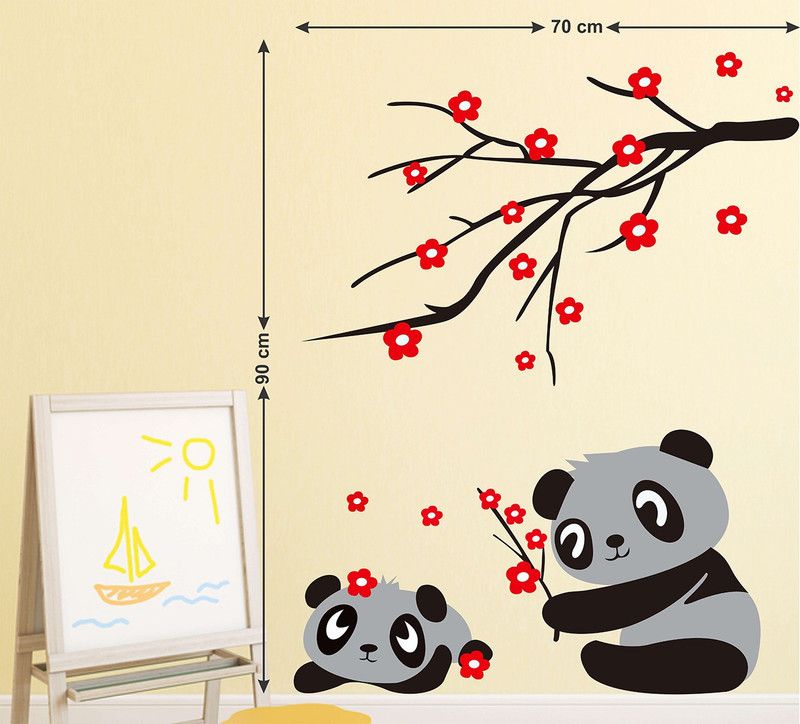 Zampyy 90 cm Panda Flowering | Wall Stickers |PVC Vinyl| Non-Reusable Sticker | Self Adhesive Sticker  (Pack of 1)