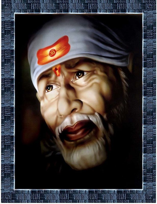 LiveArts Om Sai Digital Reprint 13.5 inch x 10.5 inch Painting  (With Frame)