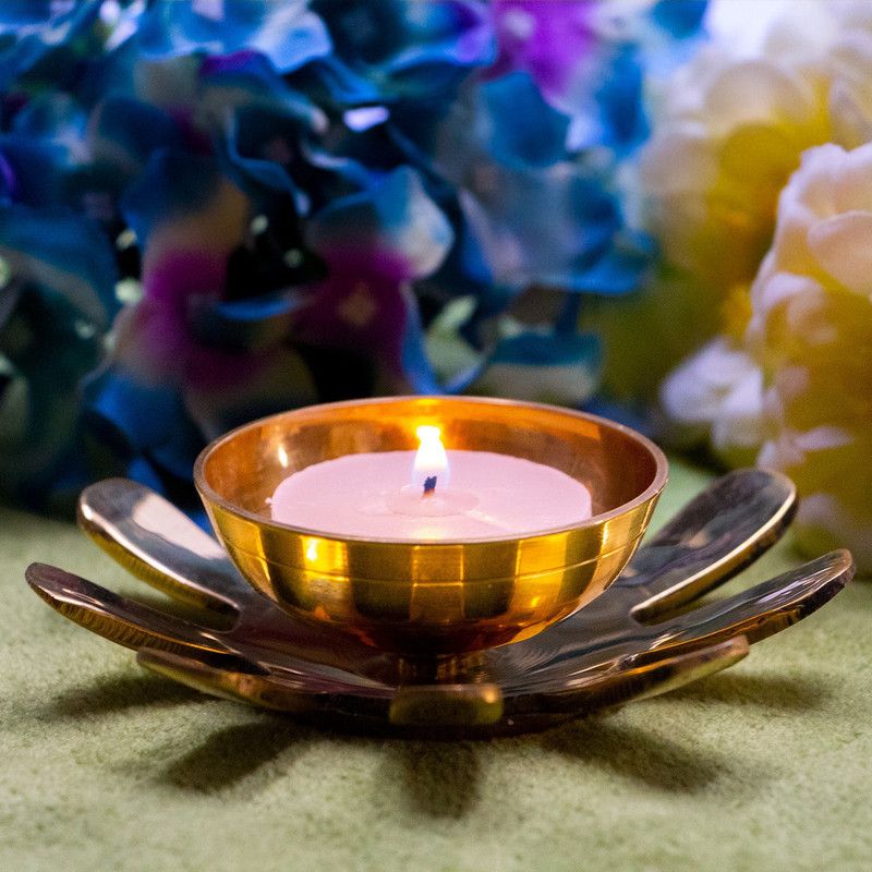 Klassic Decorative Lotus Petal- Shaped Akhand Diya for Temple|Home|Festivals|Puja Brass (Pack of 2) Table Diya  (Height: 6 inch)