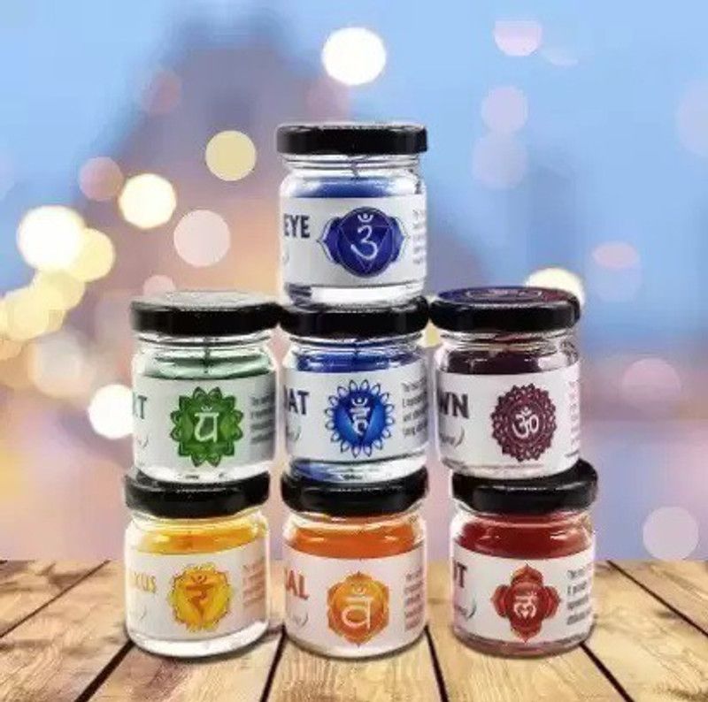 Divet Premium Seven Chakras Jar Candle Candle  (Multicolor, Pack of 7)