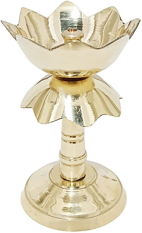 KAPER Lotus design Brass Diya Stand For Puja, Home And Diwali Decor And Gift Purpose. Brass Table Diya  (Height: 4.5 inch)