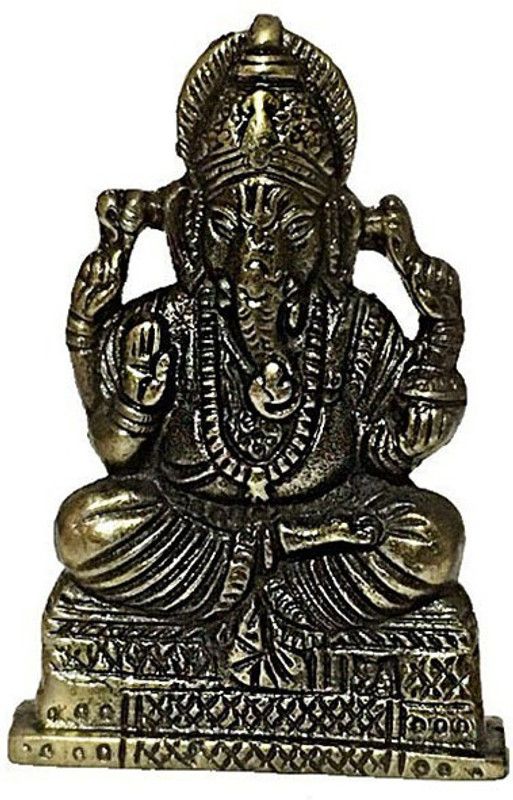 jy Ad Ganesh God Idol Brown Colour Decorative Showpiece - 9 cm  (Metal, Brown)