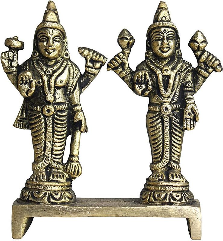 vrindavan shopi Brass Vishnu Lakshmi Astadhatu Narayan Standing Murti Handmade Statue 1200gms Decorative Showpiece - 16 cm  (Brass, Gold)