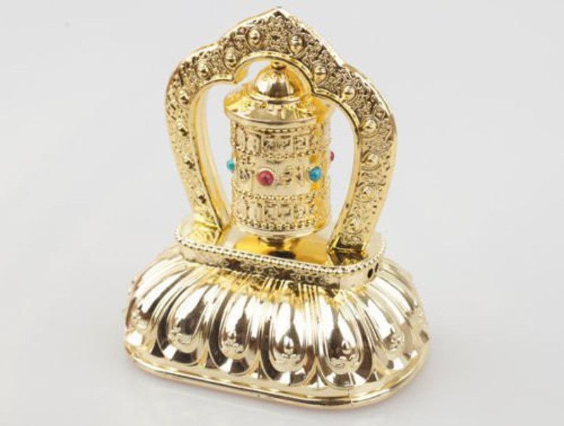 AIR9999 Tibten Auspicious Solar om mani Padme hum Prayer Wheel Decorative Showpiece - 10 cm  (Crystal, Polyresin, Gold)