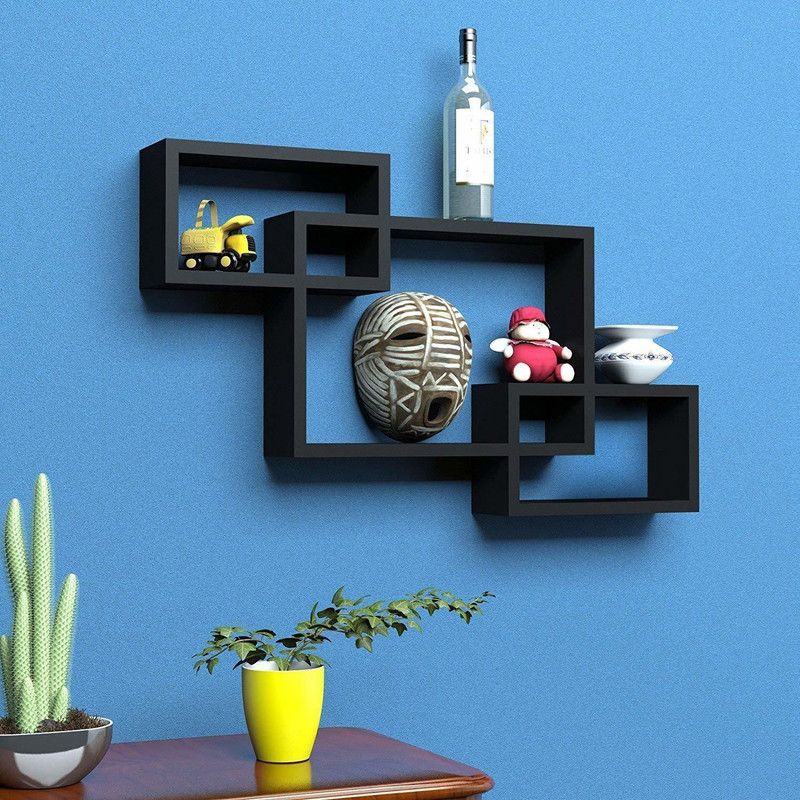 OMAZY ARTS MDF (Medium Density Fiber) Wall Shelf  (Number of Shelves - 3, Black)