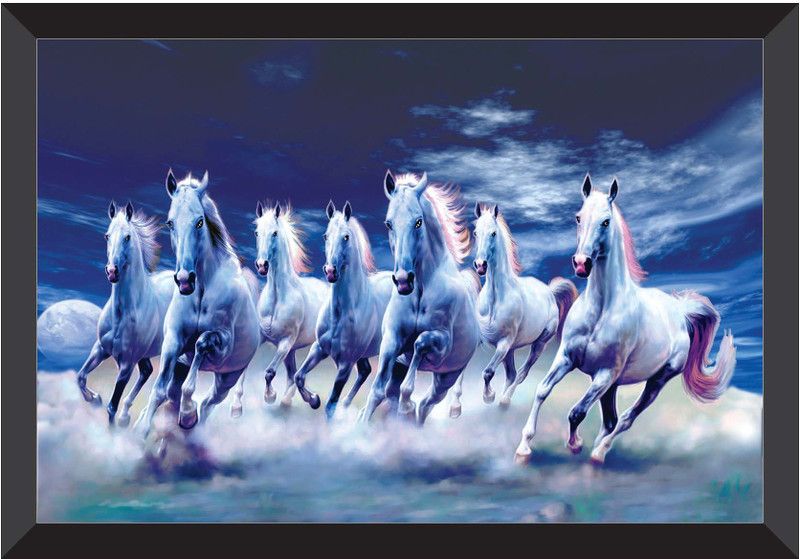 saf 7 Horses River LARGE FRAMED UV COATED Digital Reprint 14 inch x 20 inch Painting  (With Frame)