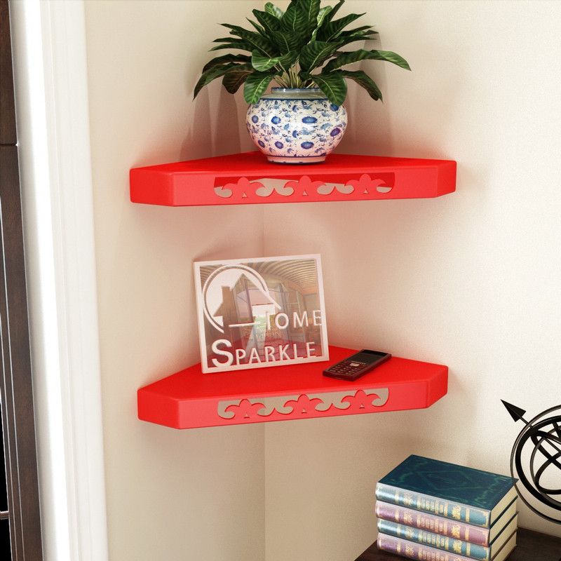Set of 2 Corner Wall Shelves MDF (Medium Density Fiber) Wall Shelf (Number of Shelves - 2, Red) MDF (Medium Density Fiber) Wall Shelf  (Number of Shelves - 2, Red)