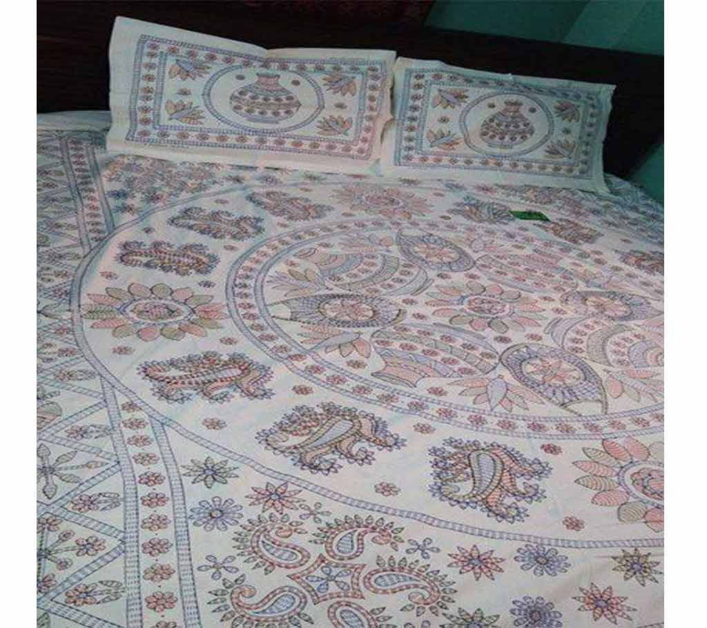 Double size nokshi print bed sheet set 