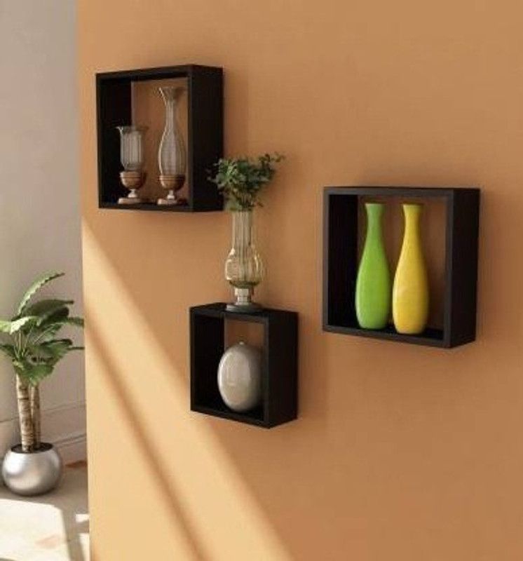 zoya art india Wall shelf cube shape wall hanging, mounted ,floating wall shelf wall decorative MDF (Medium Density Fiber) Wall Shelf  (Number of Shelves - 3, Black)