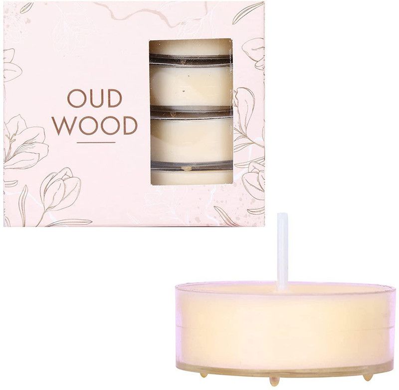 Parkash Candles Scented Tealights Set of 16 (Oud Wood) Candle  (Beige, Pack of 16)