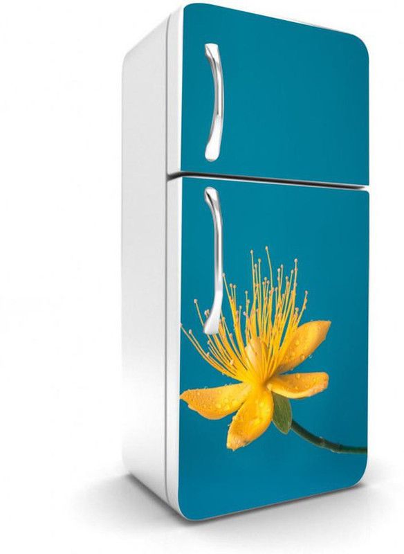 K2A Decor 60 cm Beautiful Yellow Flower With Sea Green Background Self Adhesive Fridge Sticker Self Adhesive Sticker  (Pack of 1)