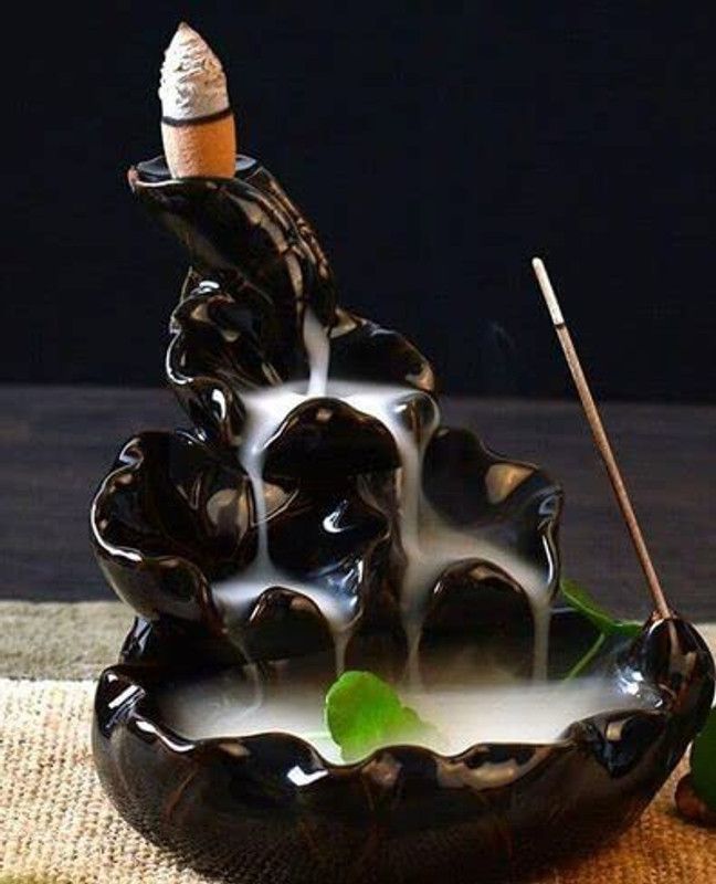 Samarth Home Backflow Smoke Fountain Showpiece with Scented Cone Incense… Decorative Showpiece - 12 cm  (Polyresin, Black)