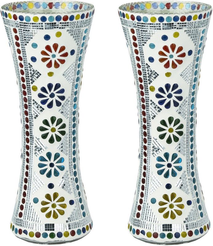 AFAST Attractive & Decorative Glass Flower Pot Vase ( Hand Decorate) HS4 Glass Vase  (11.8 inch, Multicolor)