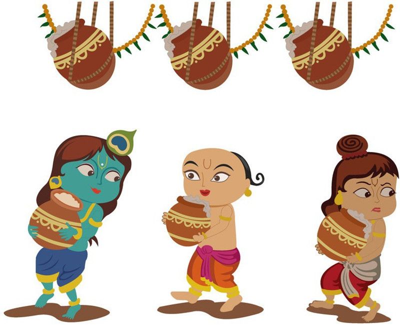 Byte Shop 62 cm Krishna Ji with Makhan Matki Wall Sticker Multicolor Pvc Vinyl Self Adhesive Sticker  (Pack of 1)