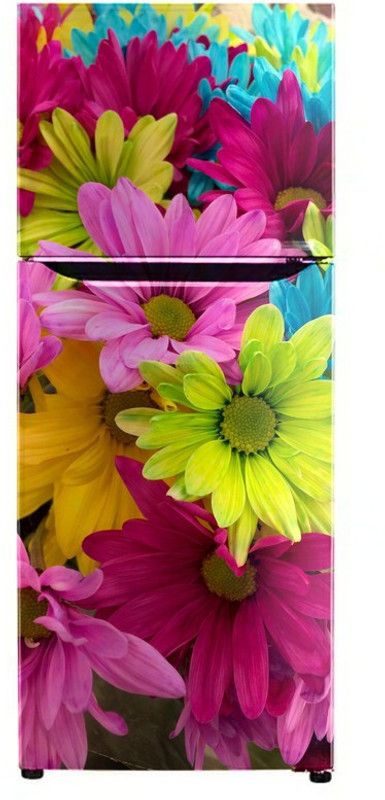 Advait Designs 60 cm Advait Designs abstract flower colourfull pink flower yellow flower wallpaper poster Adhesive Vinyl sticker fridge wrap decorative sticker (pvc vinyl covering area 60cm X 160cm ) Self Adhesive Sticker  (Pack of 1)