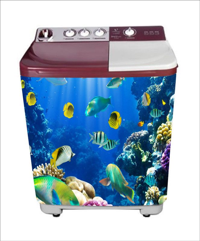 Crown Decals 86 cm decorative abstract fishes water washingmachine sticker Self Adhesive Sticker  (Pack of 1)
