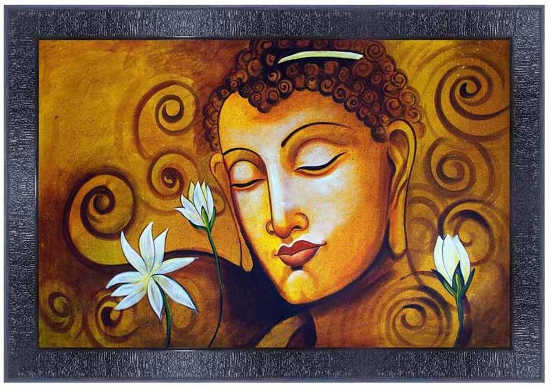 pnf Buddha Wood Photo Frames with Acrylic Sheet (Glass)5826 Digital Reprint 10 inch x 14 inch Painting  (With Frame)