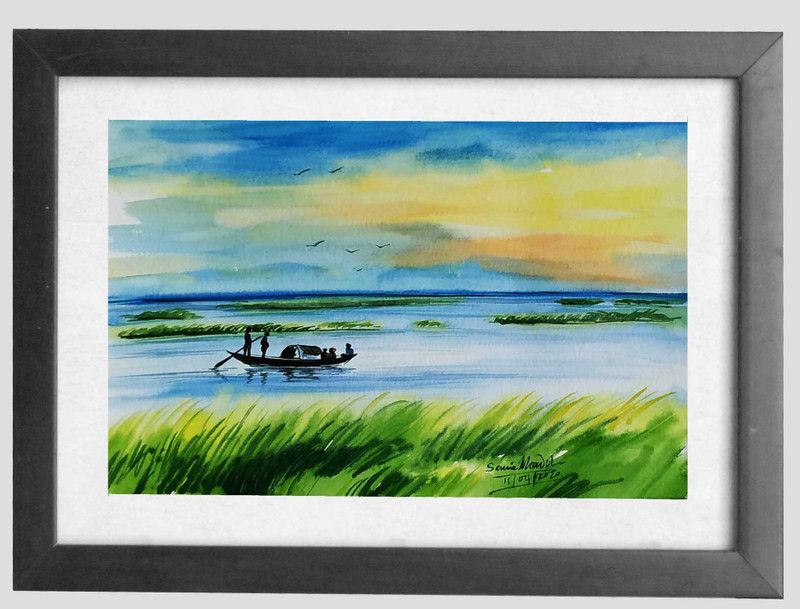 THE GODS GARDEN River Painting Watercolor 11 inch x 13 inch Painting  (With Frame)