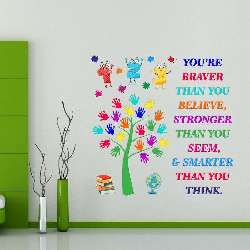 KREEPO 90 cm You're Braver Than You Thank You Think Colorful, Positive, Motivation Quotes Wall Sticker Decal For Kids Classroom and Bedroom Decoration Sticker PVC Vinly Self Adhesive Sticker  (Pack of 1)