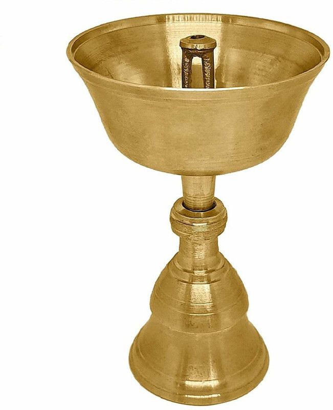 Satvik 1 Pc Large Tibetan Buddhist Altar Supplies Diya for Puja Diwali Decoration Brass Table Diya  (Height: 4.33 inch)