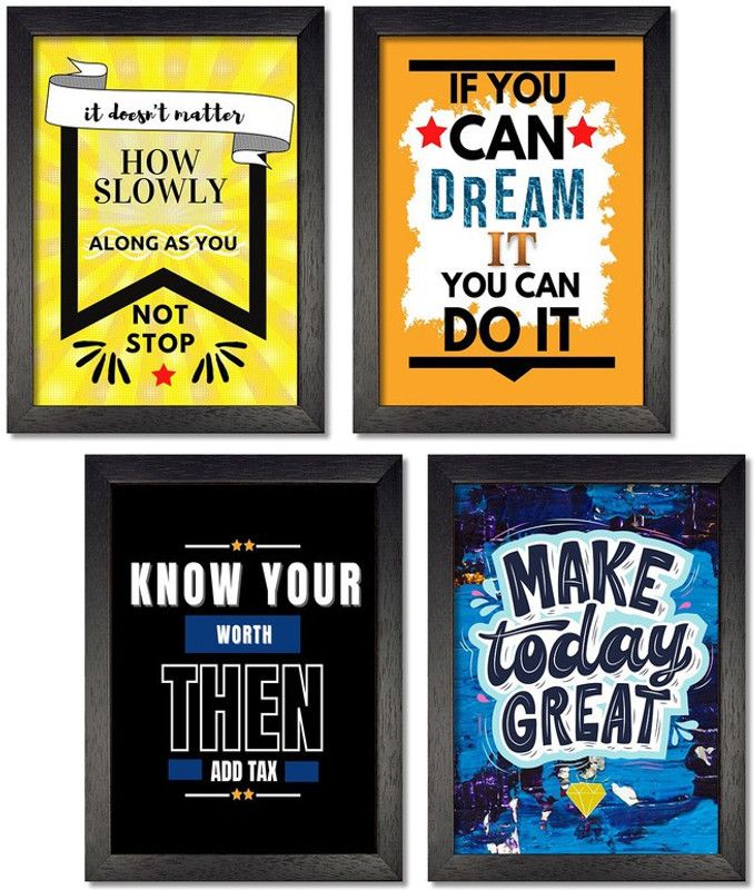 Framed Motivational Quotes Wall Poster, Inspirational Art Frames for Home and Office Decor, Motivational Paintings Frame Combo of 4 for Living Room Study room Bedroom Set9 (Each Frame 9.5x12.5 inch) Photographic Paper  (12.5 inch X 9.5 inch, Framed)