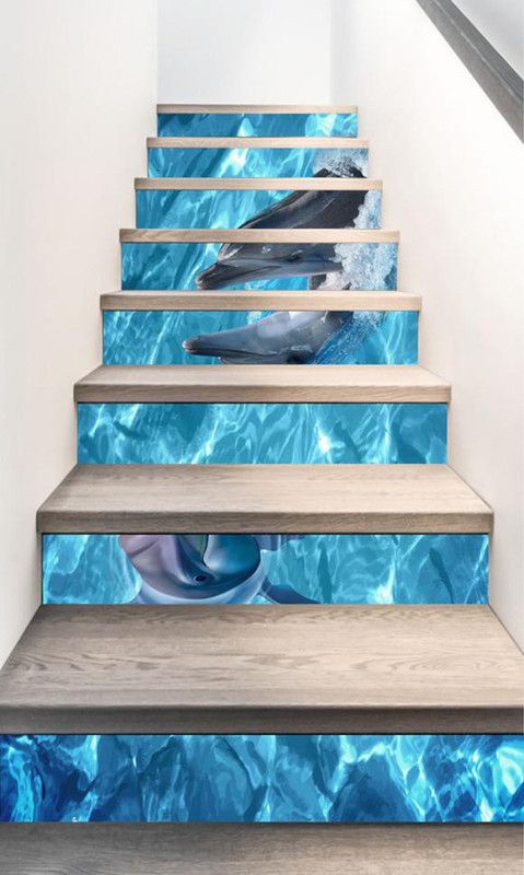MADHUBAN DECOR 144.78 cm dholphine waterpull stairs sticker (PVC Vinyl) Self Adhesive Sticker  (Pack of 1)