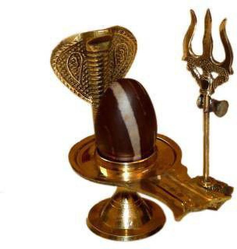 SBBCO Narmadeshwar Shiva Ling with Trishul Decorative Showpiece - 10 cm  (Brass, Gold)