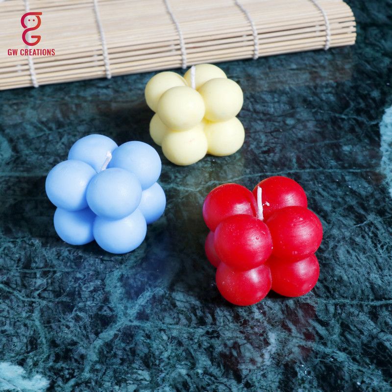 GW Creations Medium Bubble Rose Sandalwood Lemon Grass Scented Candle Candle  (Red, Yellow, Blue, Pack of 3)