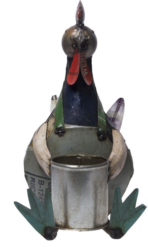 De Kulture Works Seated Rooster with Flower Pot Recycled Iron Decorative Showpiece - 38 cm  (Iron, Multicolor)