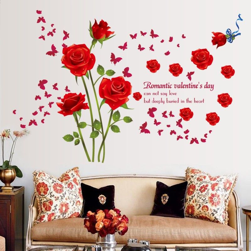 Indian Royals 90 cm Beautiful Romantic Flower DIY Red Rose Valentine Day Sticker ( 60 CM x 90 CM) Self Adhesive Sticker  (Pack of 1)