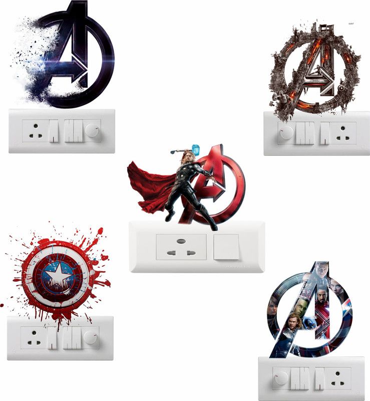 SAI DESIGNS 25 cm "Marvel Avengers" Decorative switch Board sticker size (Pack of 5) Self Adhesive Sticker  (Pack of 1)