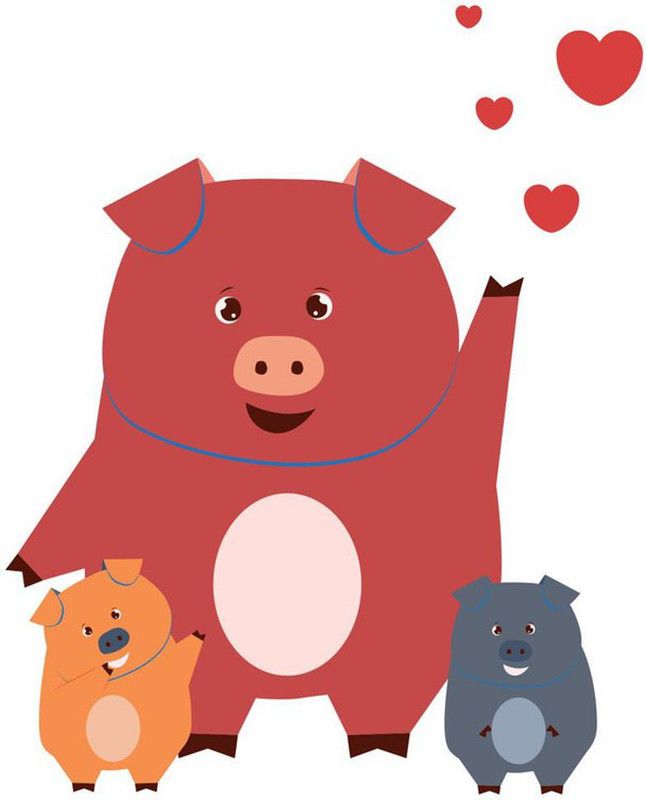 AK Graphics 48 cm Pig family cartoon wall sticker Self Adhesive Sticker  (Pack of 1)