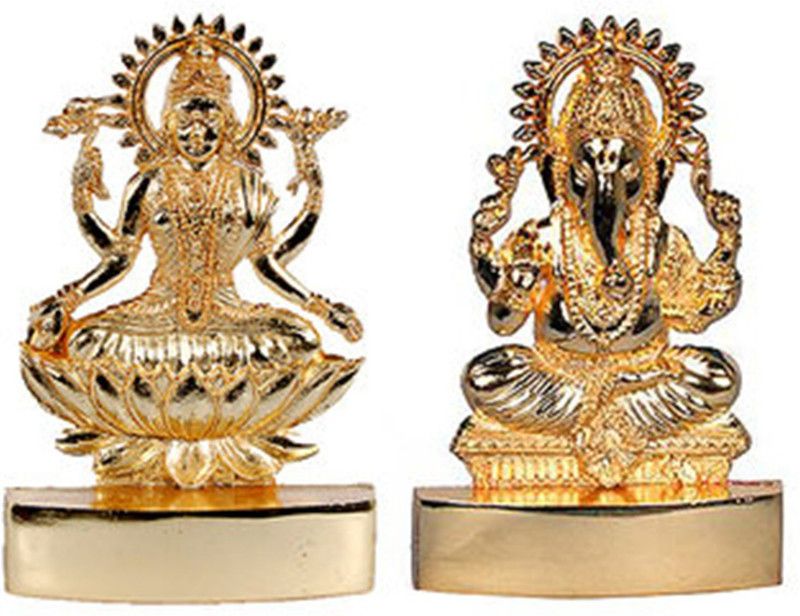 Kesar Zems Golden Plated Laxmi Ganesha Idol Decorative Showpiece - 7 cm  (Metal, Gold)