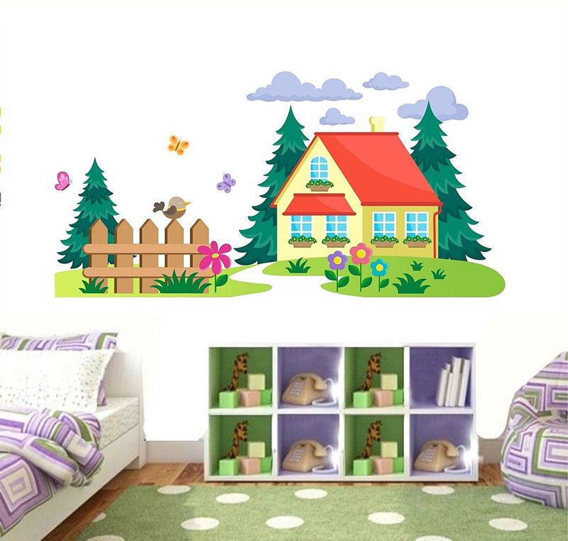 Asmi Collections 125 cm Beautiful House in a Jungle Birds Butterfly Removable Sticker  (Pack of 1)