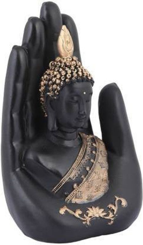 Craft Town Decorative Handcrafted Palm Buddha Statue Figurine Showpiece for Home Décor Table Wall shelf Living Room Best for Gift Item Decorative Showpiece - 17 cm (Polyresin, Black) Decorative Showpiece - 1 cm  (Polyresin, Black, Gold)