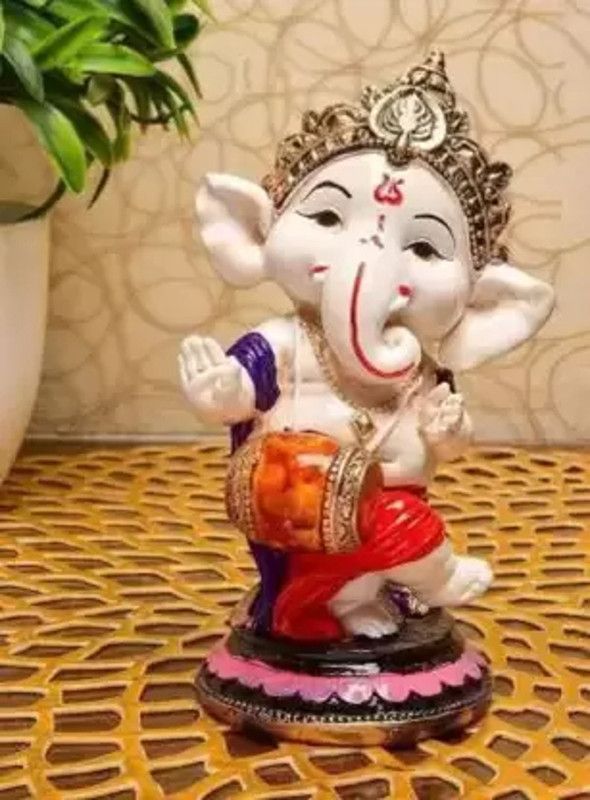 nantan Handcrafted Lord Ganesh Idol Staue for Office Table, Home Table Decorative Showpiece - 15 cm  (Polyresin, White)