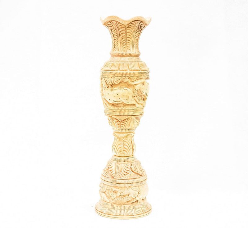 Shri Handicrafts Flower Vase Handcrafted Wooden Showpiece Pot for Home Decoration Decorative Showpiece - 21 cm  (Wood, Brown)
