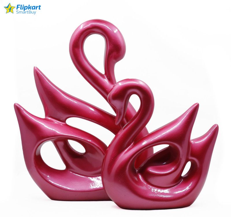 Flipkart SmartBuy Swan Couple Statue|Home Décor|Drawing,living,Office room|Duck idol for home Decorative Showpiece - 10 cm  (Polyresin, Pink)