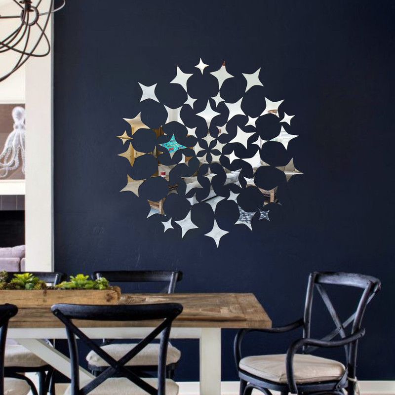 BEST DECOR 12.7 cm 25 Large 25 Small Star Silver-466 Self Adhesive Sticker  (Pack of 1)