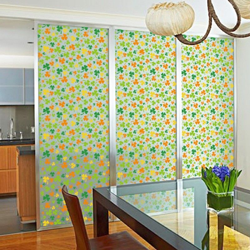 JAAMSO ROYALS Transparent Self-Adhesive Frosted Privacy Film Matte Stripes Glass Sticker Door Window (200 * 45 CM)  (200 cm X 45 cm, Green, Orange, Yellow)