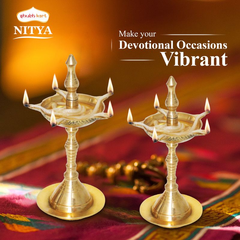 Shubhkart Nitya Kerala Samai Combo Brass (Pack of 2) Table Diya  (Height: 6 inch)