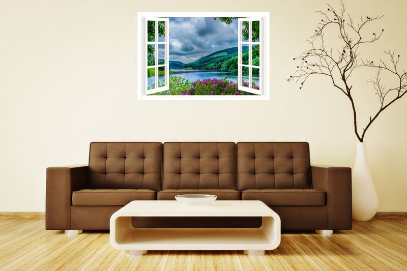 PRINTHUBS 30.48 cm Natural 3D Window Poster For Livingroom Home Wall Decor (Size 12x18 Inch)s26 Removable Sticker  (Pack of 1)