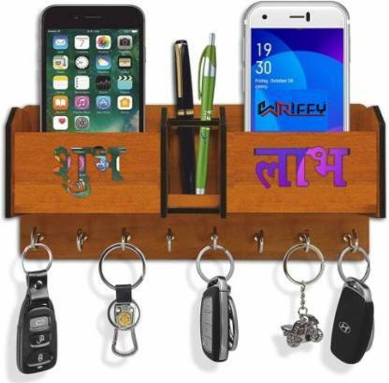 VEAZLOO VEAZLOO Subh Labh Multipurpose Design Wood Key Holder Wood Key Holder  (8 Hooks, Brown)