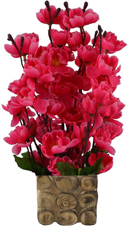 KAYKON Designer Pot For Home Decoration Red Magnolia Artificial Flower with Pot  (17 inch, Pack of 1, Flower with Basket)
