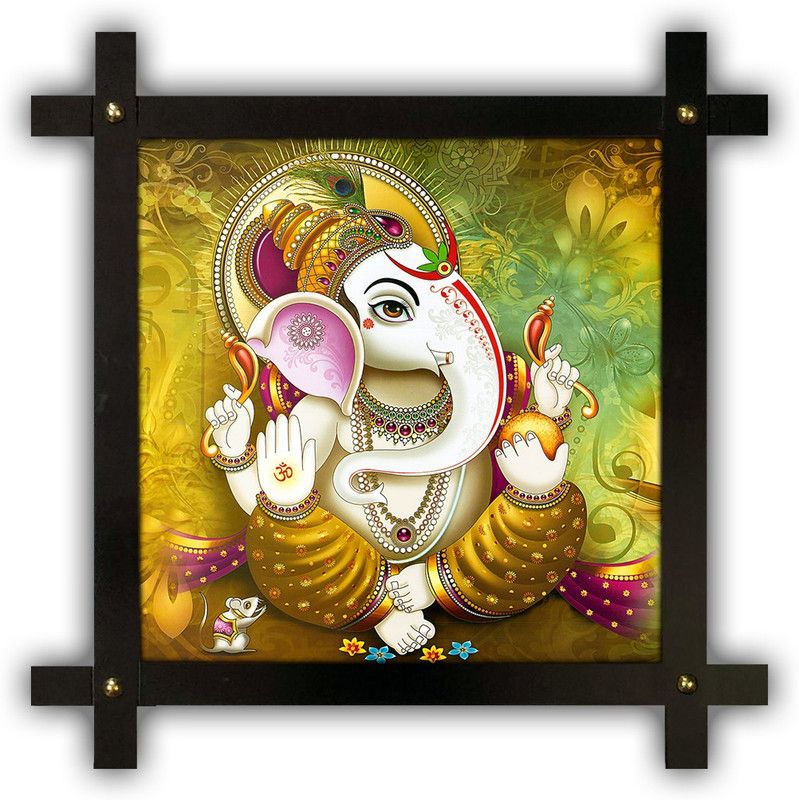 Poster N Frames Cross Wooden Frame Hand-Crafted with photo of Ganeshji (ganpati) 5567-crossframe Digital Reprint 16.5 inch x 16.5 inch Painting  (With Frame)