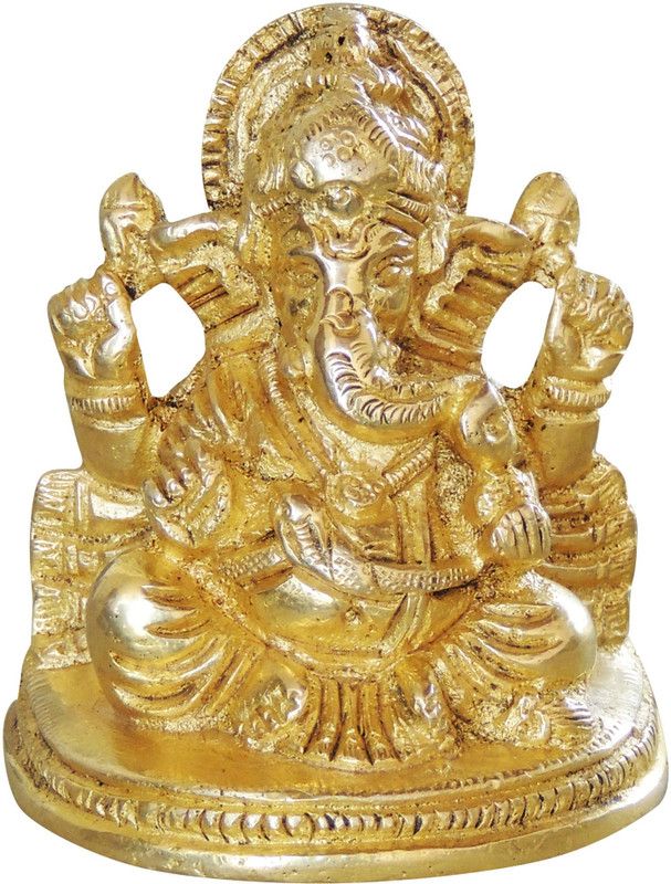 Brass Gift Center Ganesh Ji Statue With Natural Brass Finish Decorative Showpiece - 8 cm  (Brass, Gold)