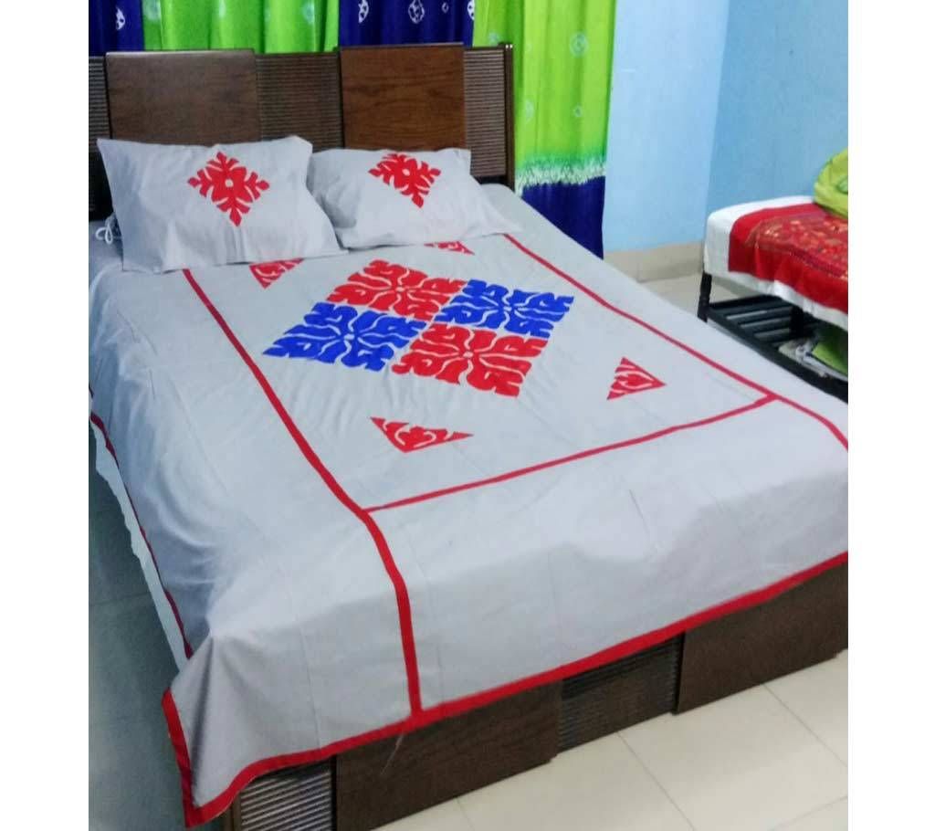 Hand Stitched Applique Design Double Size Bed Sheet Set