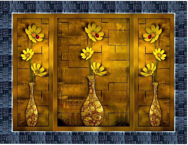 LiveArts Vastu Floral Modern Art Digital Reprint 10.5 inch x 13.5 inch Painting  (With Frame)