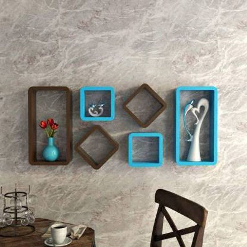 ANB Enterprises Wall shelf cube shape shelves MDF MDF (Medium Density Fiber) Wall Shelf  (Number of Shelves - 6, Blue, Brown)