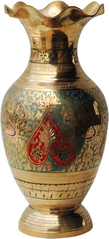 Brass Gift Center Flower pot with Handwork Colour Brass Vase  (10 inch, Multicolor)
